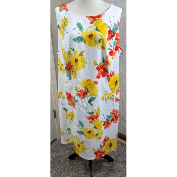 ALYX Floral Print Sleeveless Casual Dress Sun Dress White Yellow‎ 24W - Picture 1 of 8